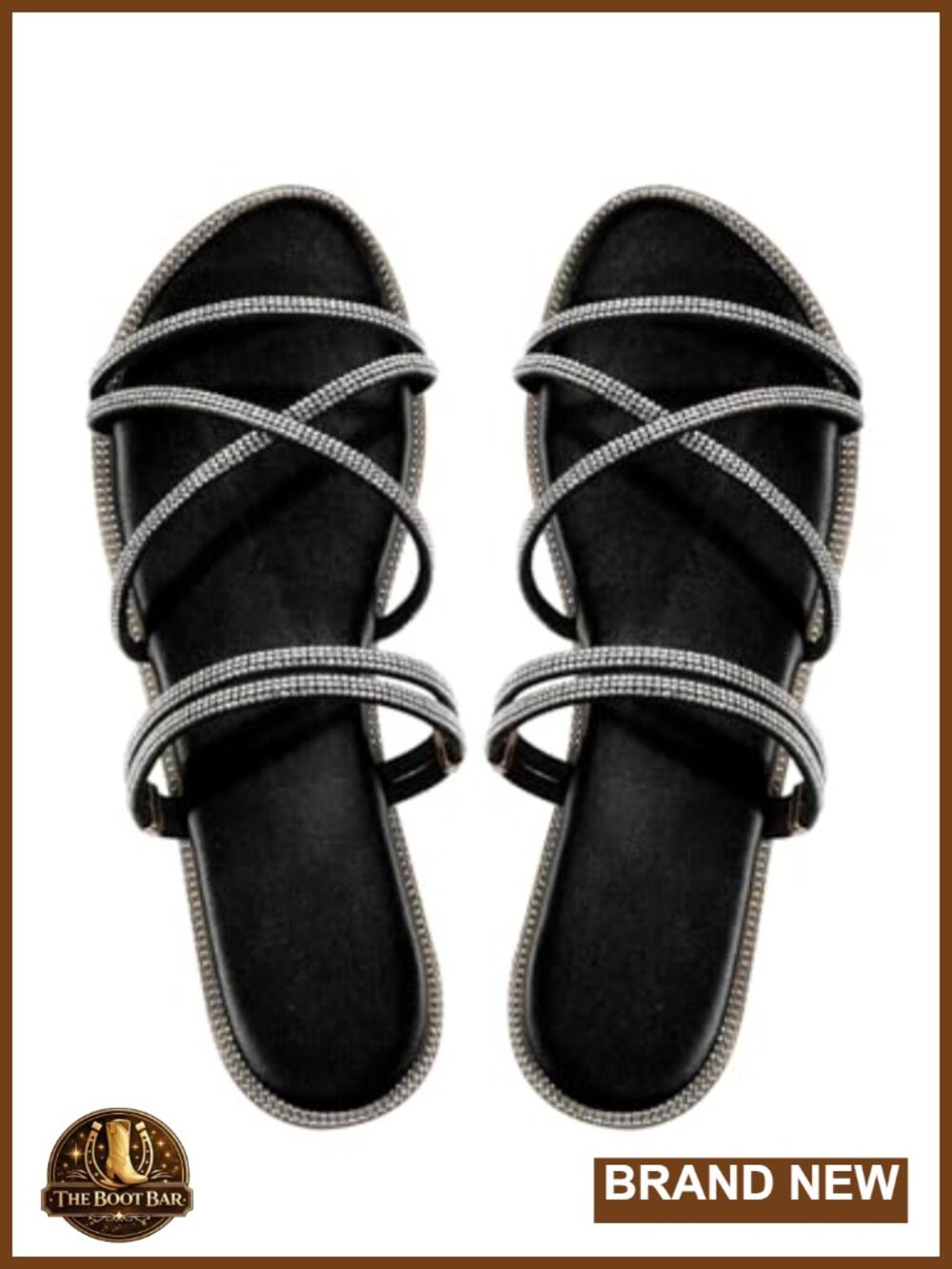 Glitter Rhinestone Open Toe Slip On Strappy Flat Sandals